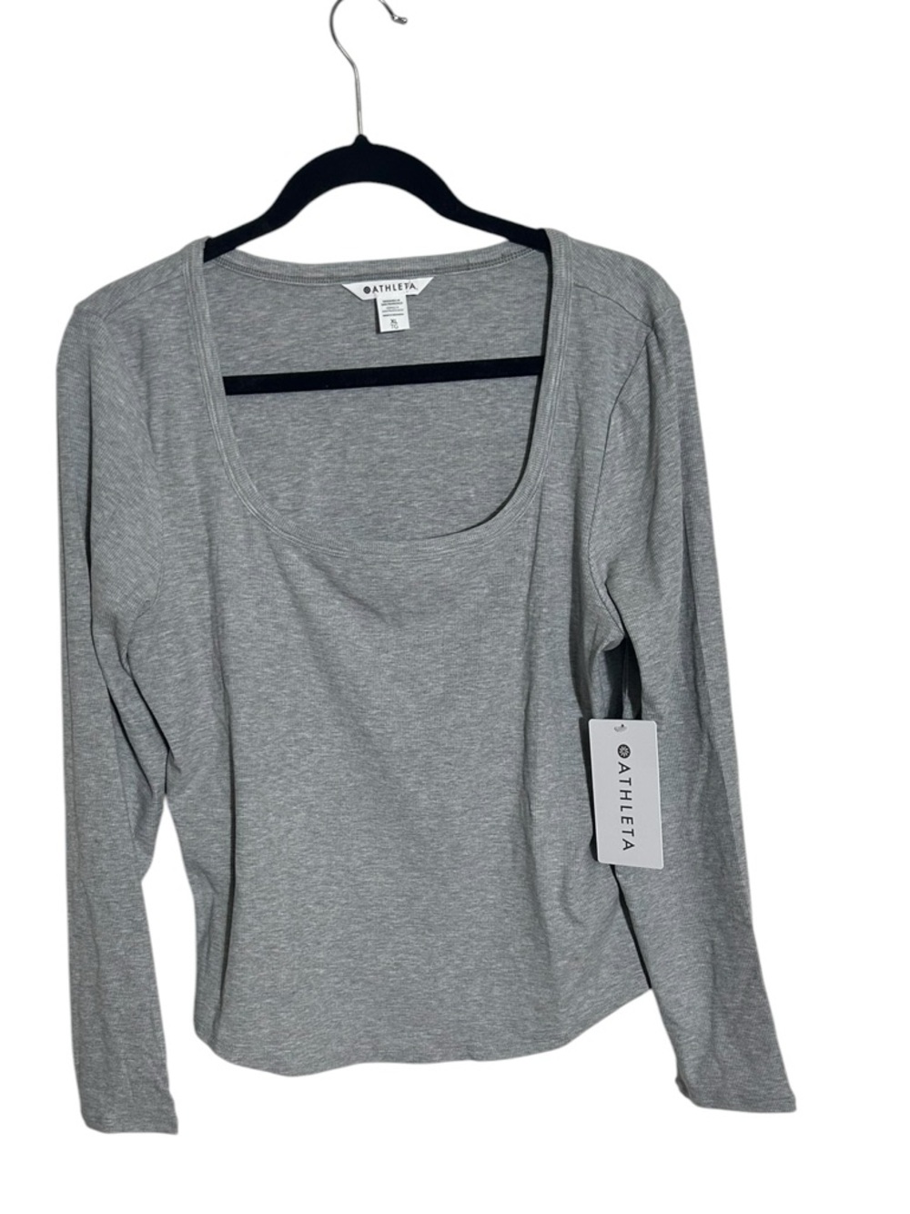 NWT Athleta Signature Ribbed Square Neck Long Sleeve Top Grey XL - Picture 2 of 5